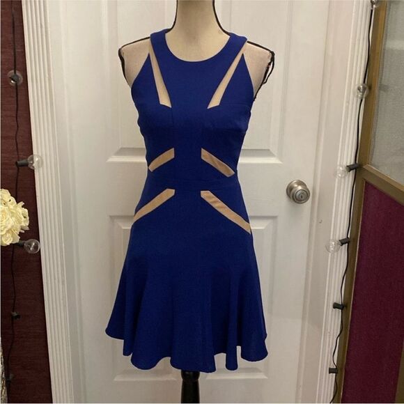BCBGMaxAzria Cobalt Blue cutout/mesh Mini Dress, US4 - Picture 3 of 12